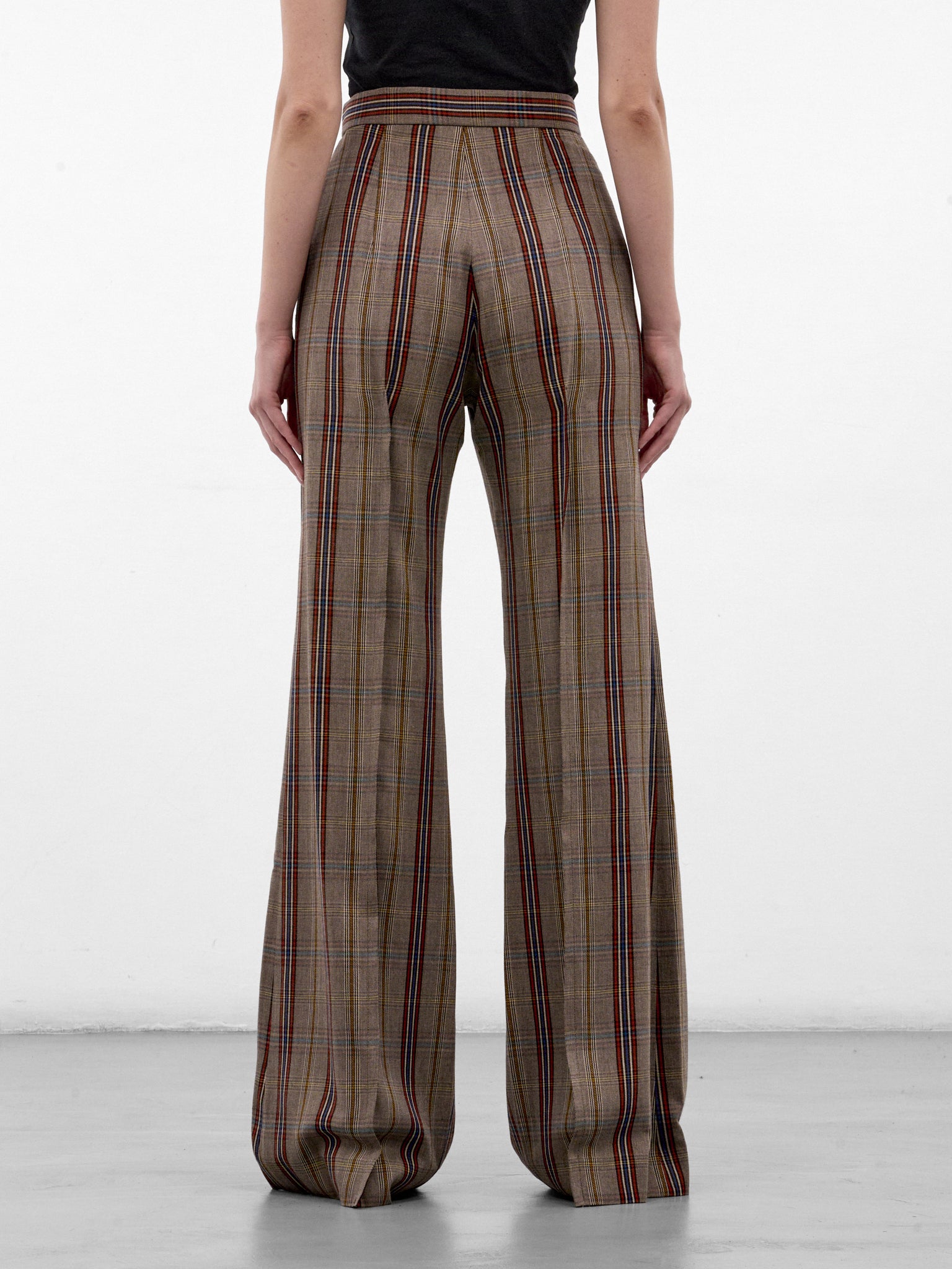 Tan Plaid Wide Flared Trousers (1F01001A-W01JH-MULTI)