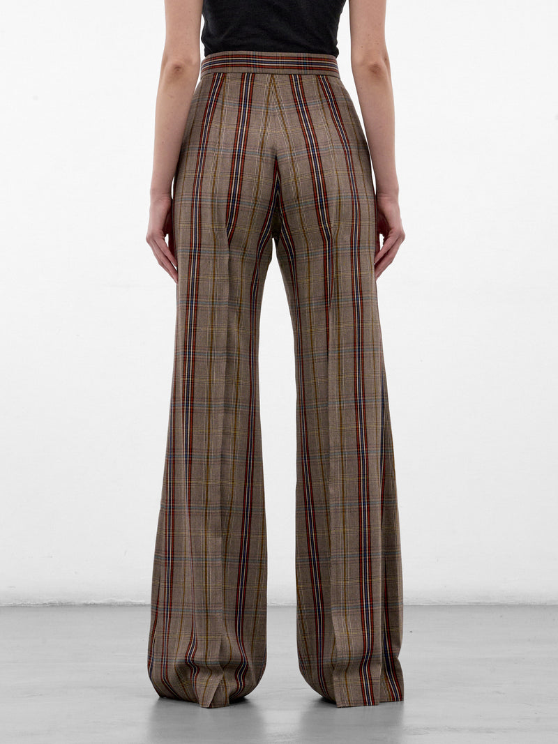 Tan Plaid Wide Flared Trousers (1F01001A-W01JH-MULTI)