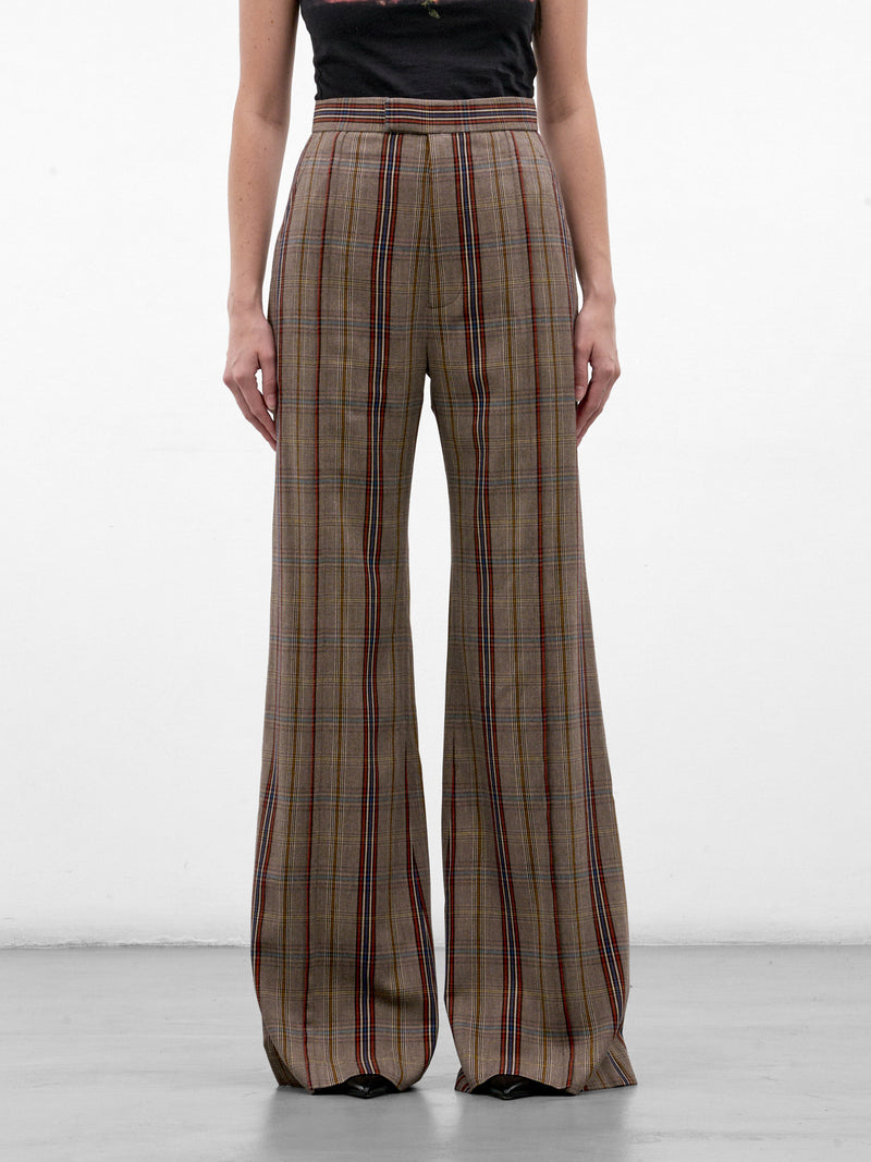 Tan Plaid Wide Flared Trousers (1F01001A-W01JH-MULTI)
