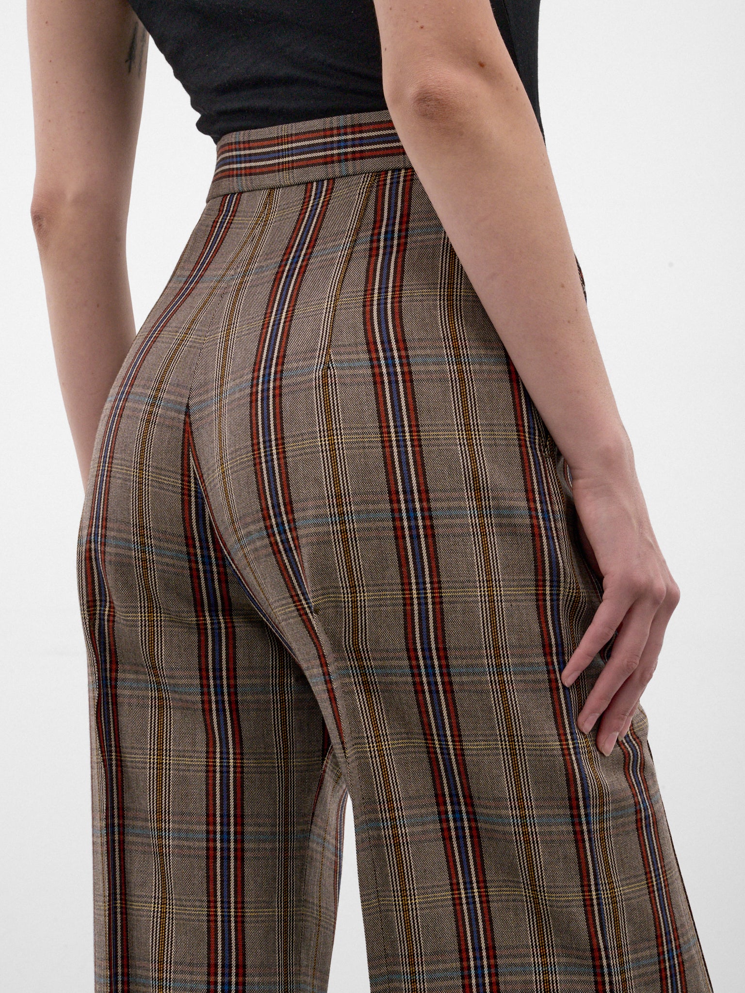 Tan Plaid Wide Flared Trousers (1F01001A-W01JH-MULTI)