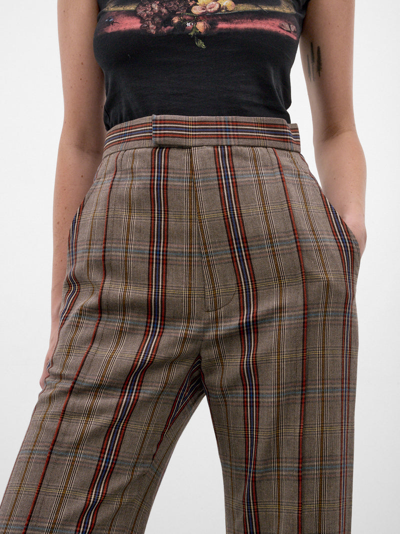 Tan Plaid Wide Flared Trousers (1F01001A-W01JH-MULTI)