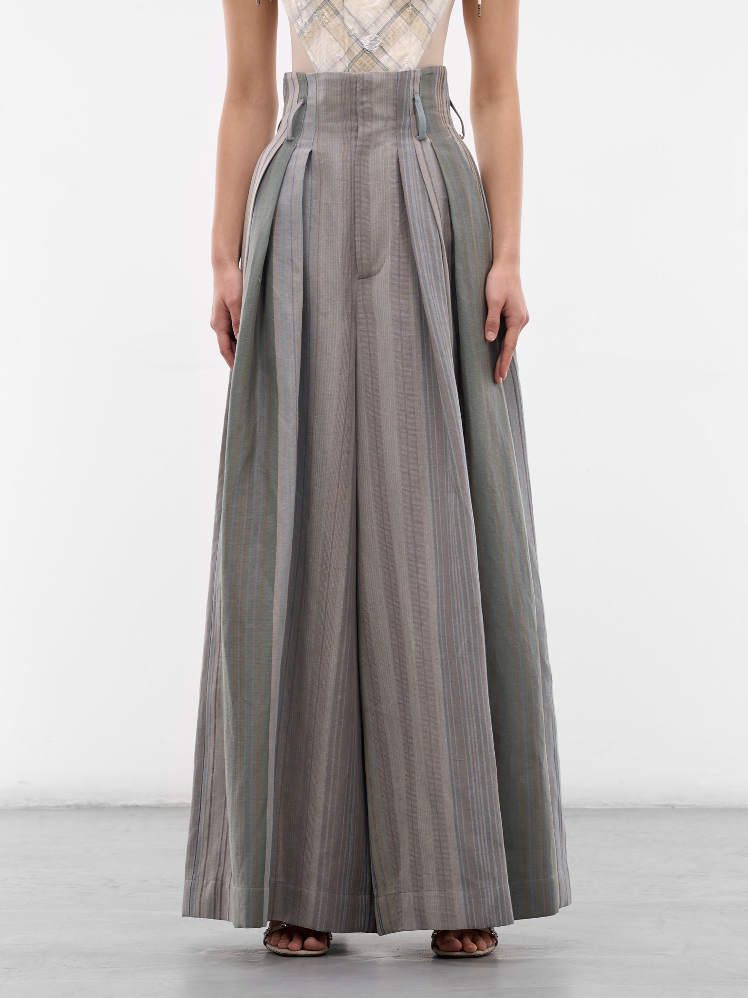 Gray Linen-Wool Bag Trousers (1F01001F-W01EO-SAGE-CAMEL)