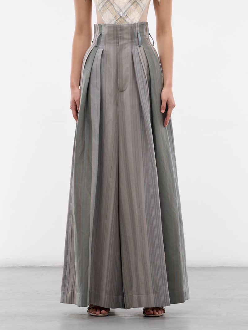 Gray Linen-Wool Bag Trousers (1F01001F-W01EO-SAGE-CAMEL)