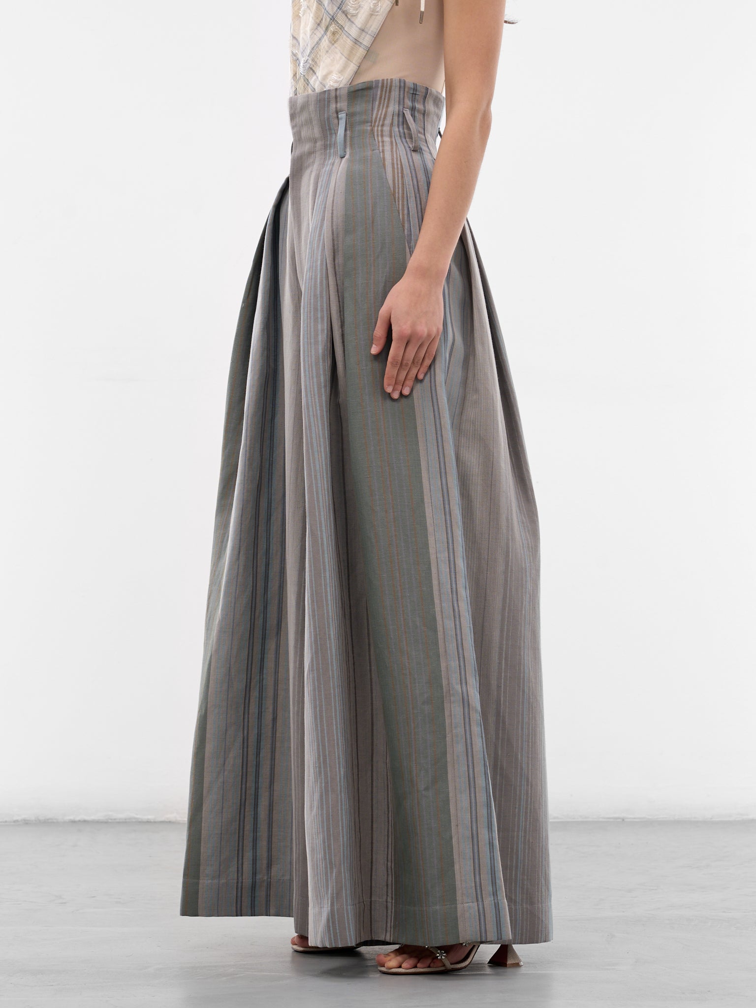 Gray Linen-Wool Bag Trousers (1F01001F-W01EO-SAGE-CAMEL)