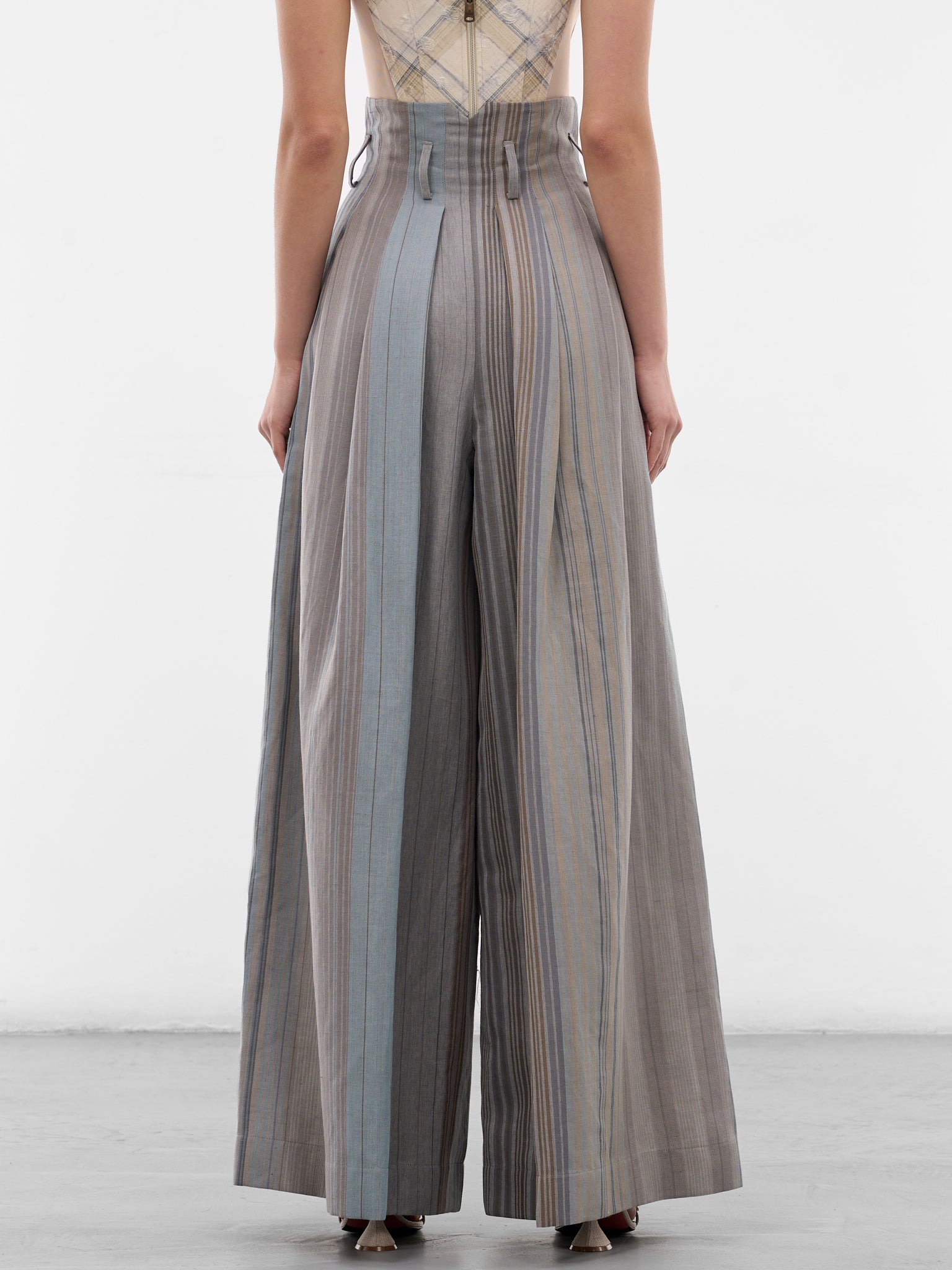 Gray Linen-Wool Bag Trousers (1F01001F-W01EO-SAGE-CAMEL)