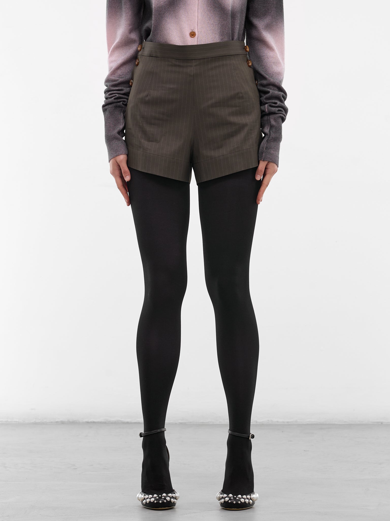 Elle Button Tailored Mini Shorts (1F01001G-W01EJ- DARK-KHAKI)