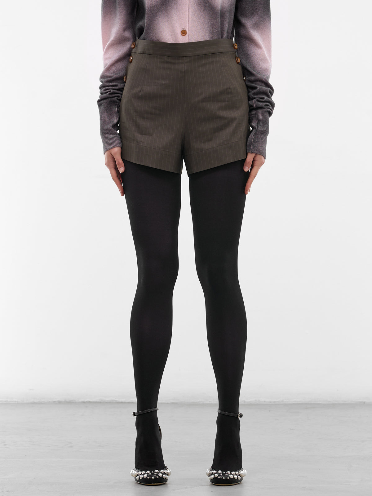 Elle Button Tailored Mini Shorts (1F01001G-W01EJ- DARK-KHAKI)