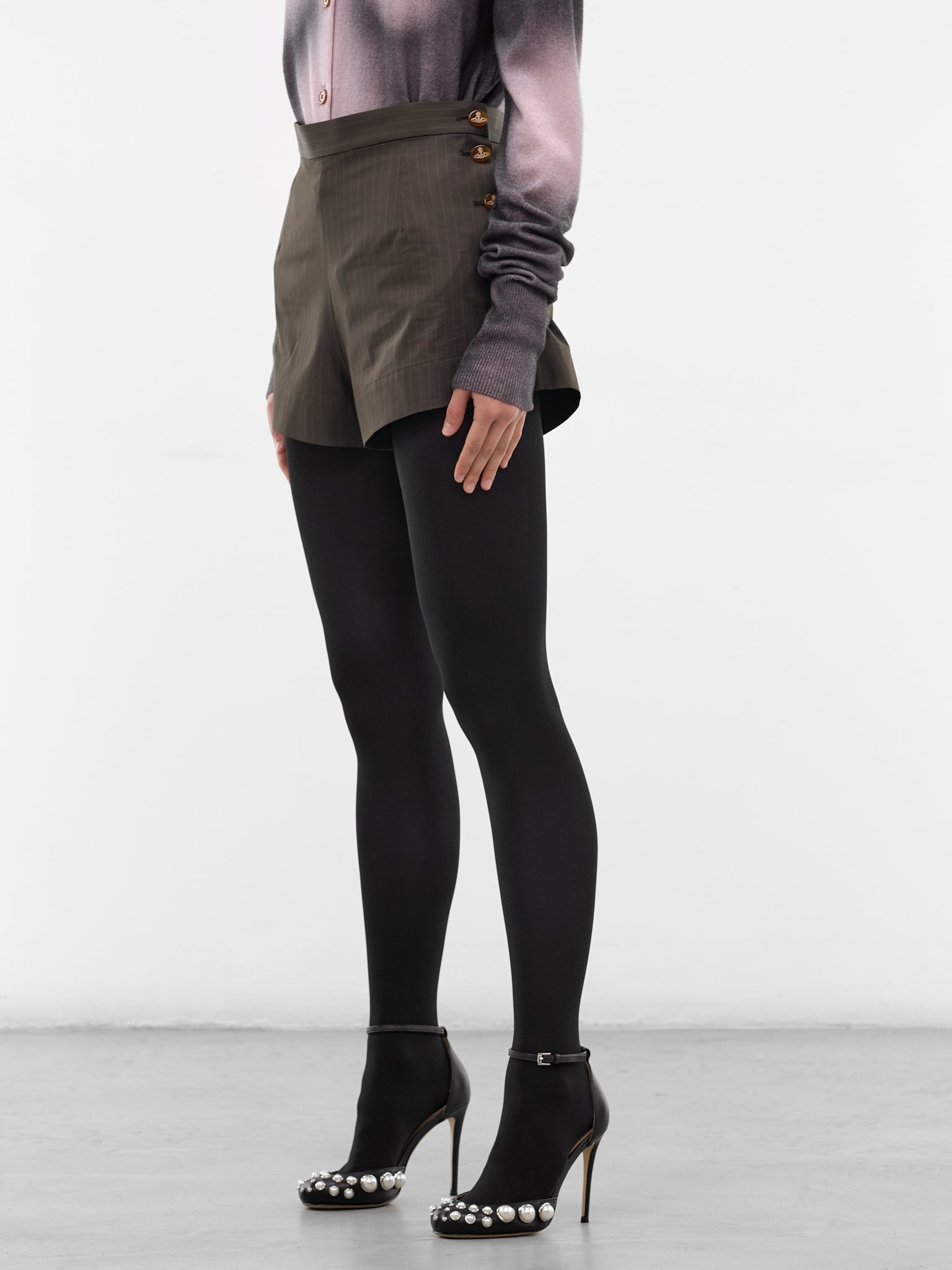 Elle Button Tailored Mini Shorts (1F01001G-W01EJ- DARK-KHAKI)