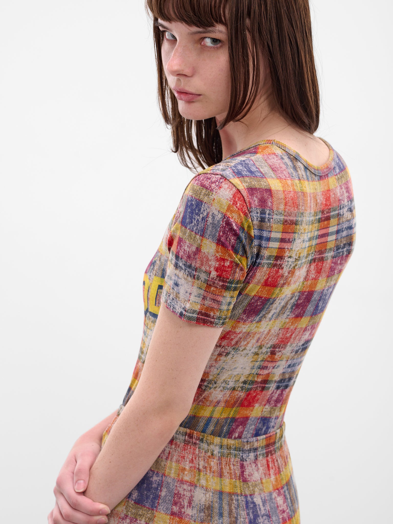 Red Distressed Tartan Peru Tee (1G010012-J009Y-O320-TARTAN)