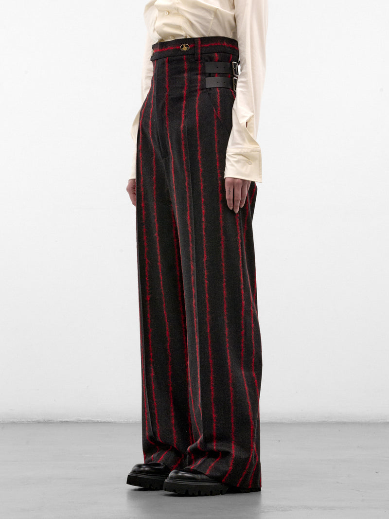 Striped High Waist Wide Trousers (1F01001M-W01NF-CHARCOAL-RED)