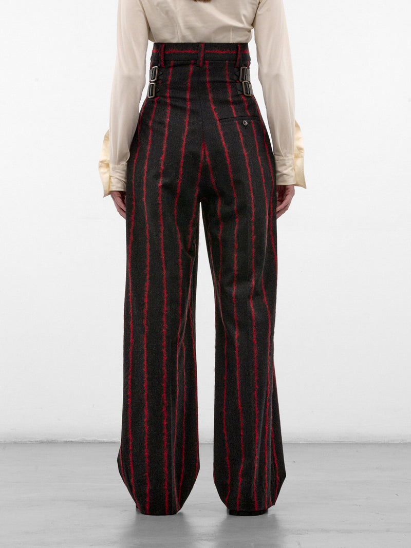 Striped High Waist Wide Trousers (1F01001M-W01NF-CHARCOAL-RED)