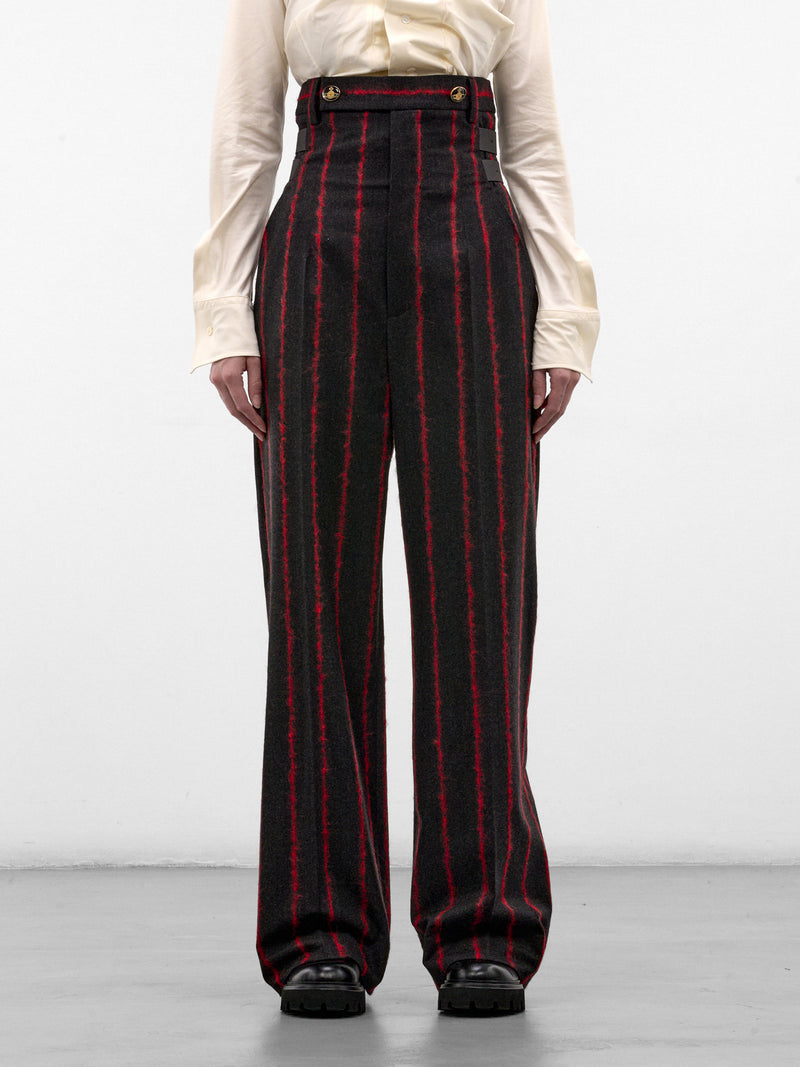 Striped High Waist Wide Trousers (1F01001M-W01NF-CHARCOAL-RED)