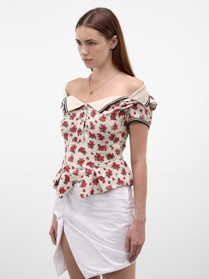 Rose Print Off-Shoulder Corset (1H010006-J00AV-ROSES)
