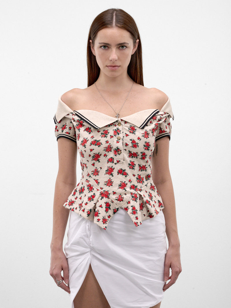 Rose Print Off-Shoulder Corset (1H010006-J00AV-ROSES)