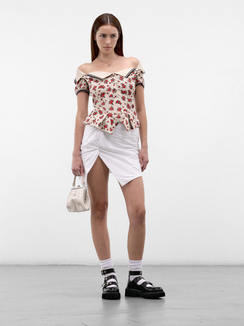 White Ruched Asymmetric Mini Skirt (1K010025-W009Q-WHITE_