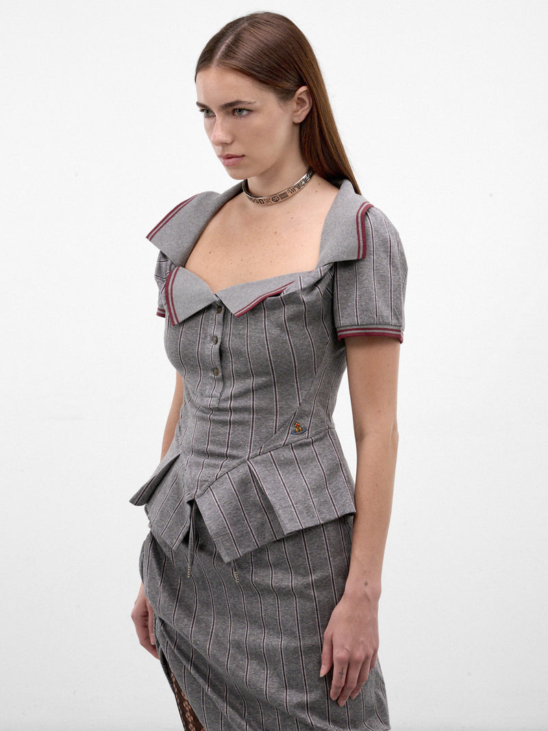 Gray Piped Peplum Corset Top (1H010006-J00BJ-MELANGE-TOBACCO)