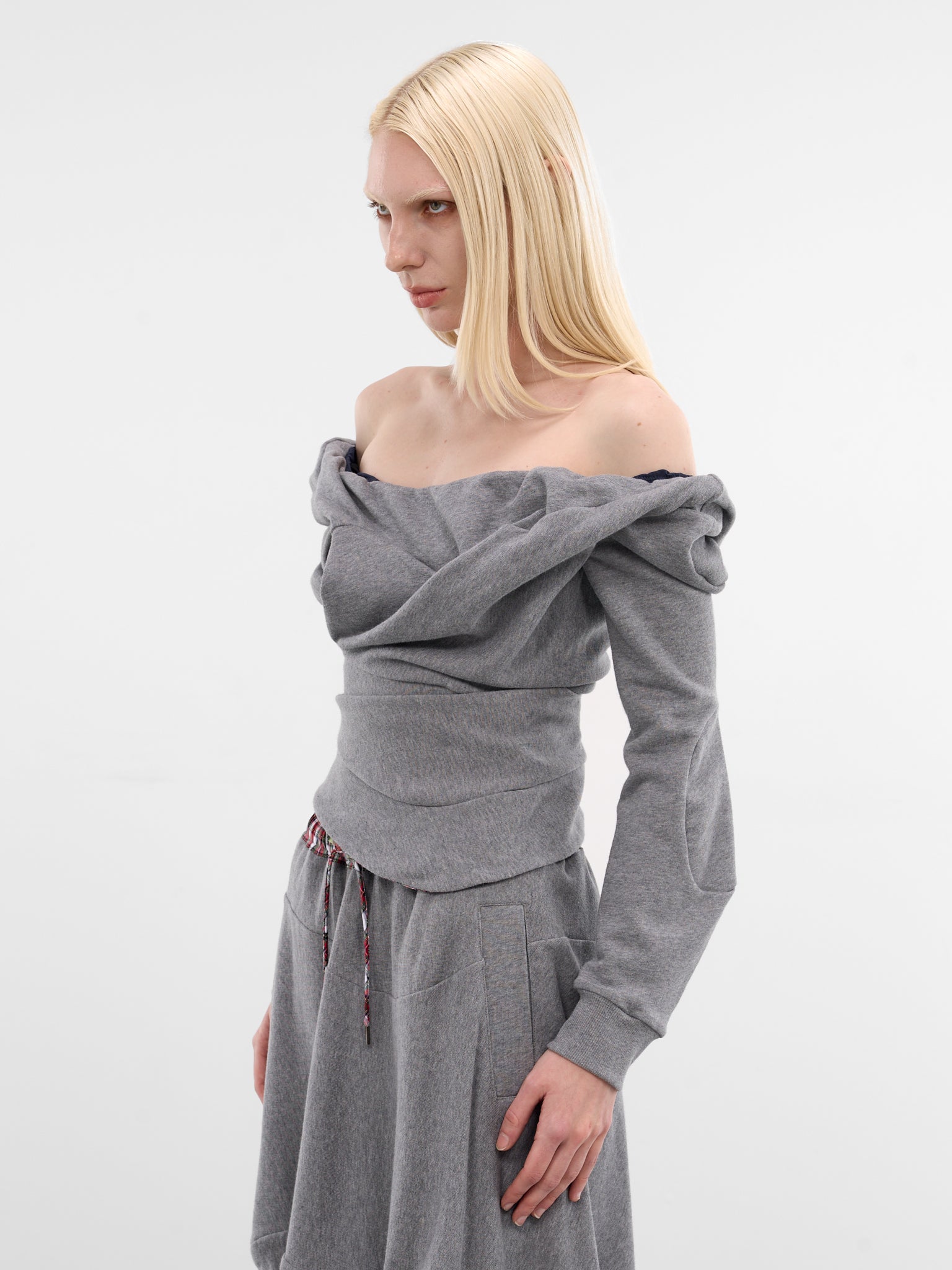 Gray Cotton Draped Bounce Top (1I010018-J00AH-GREY-MELANGE)