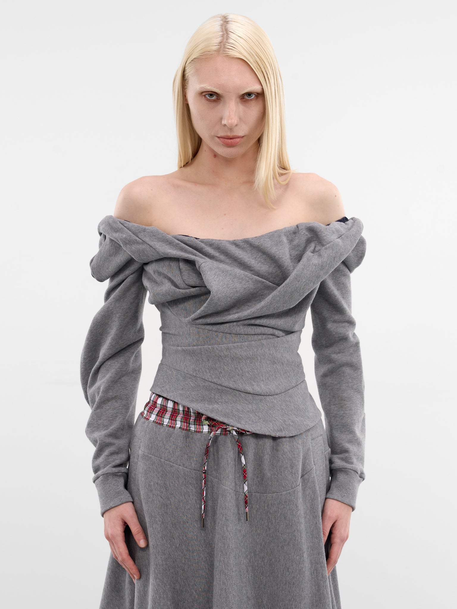 Gray Cotton Draped Bounce Top (1I010018-J00AH-GREY-MELANGE)