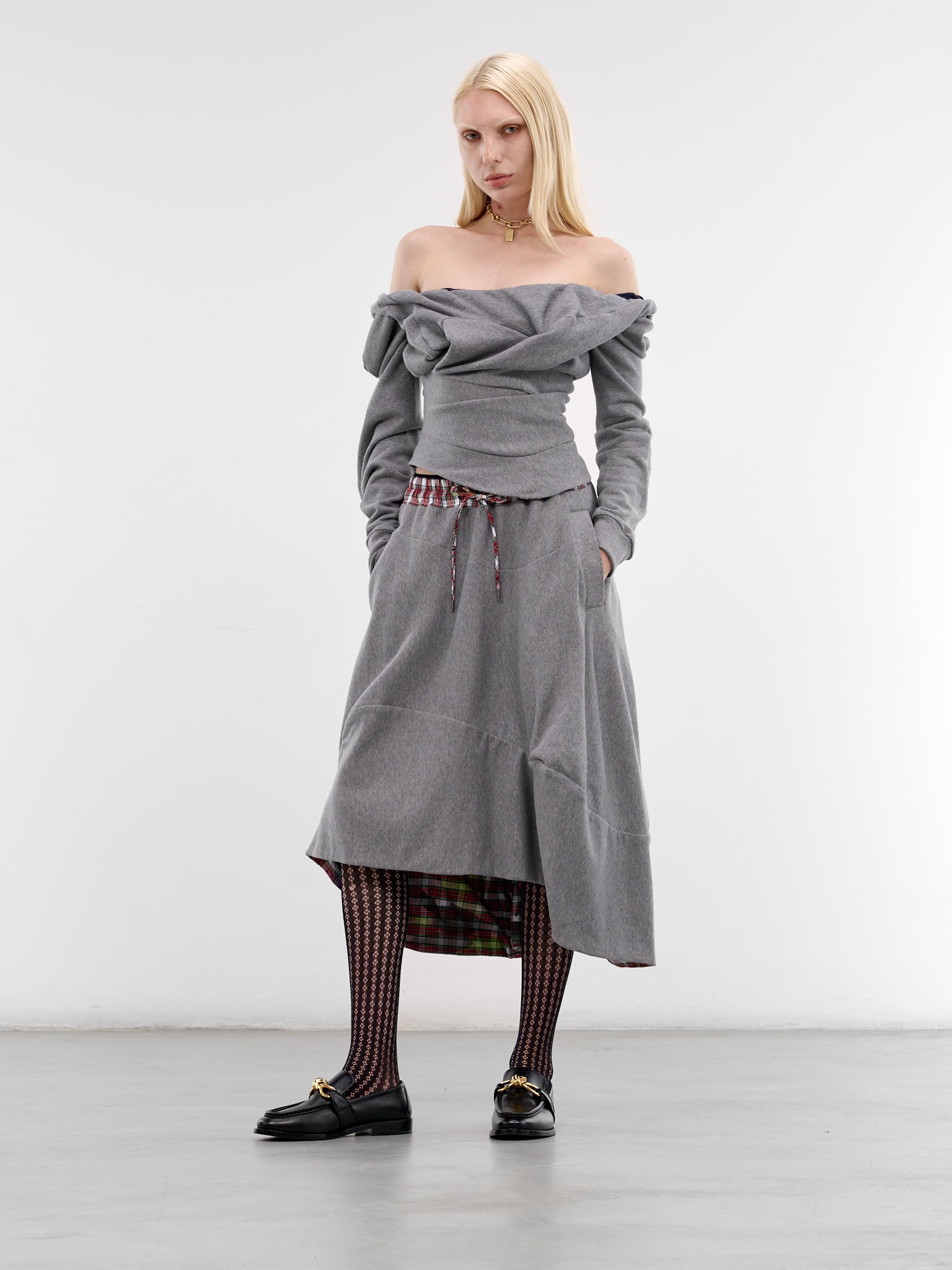Gray Cotton Draped Bounce Top (1I010018-J00AH-GREY-MELANGE)