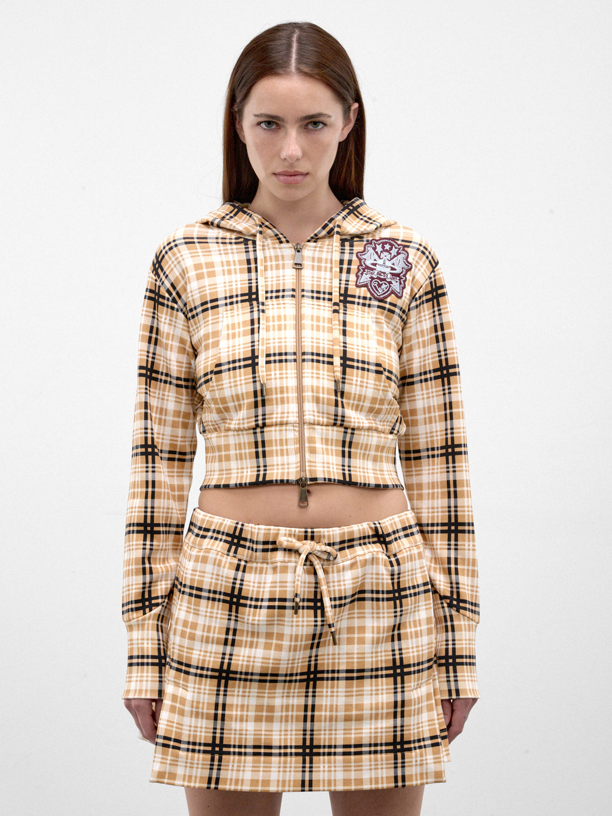 Taffy Plaid Zip Crop Hoodie (1I01001C-J00BN-TAFFY)