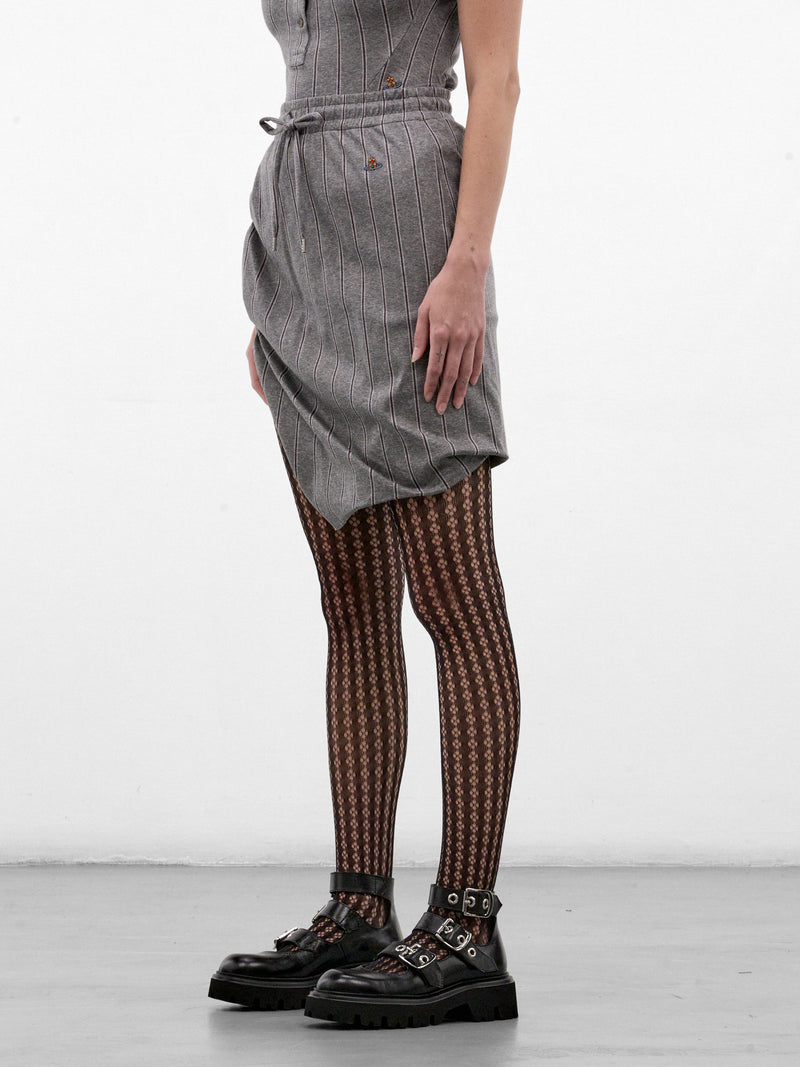 Gray Ruched Asymmetric Mini Skirt (1J01000M-J00BJ-MELANGE-TOBACCO)