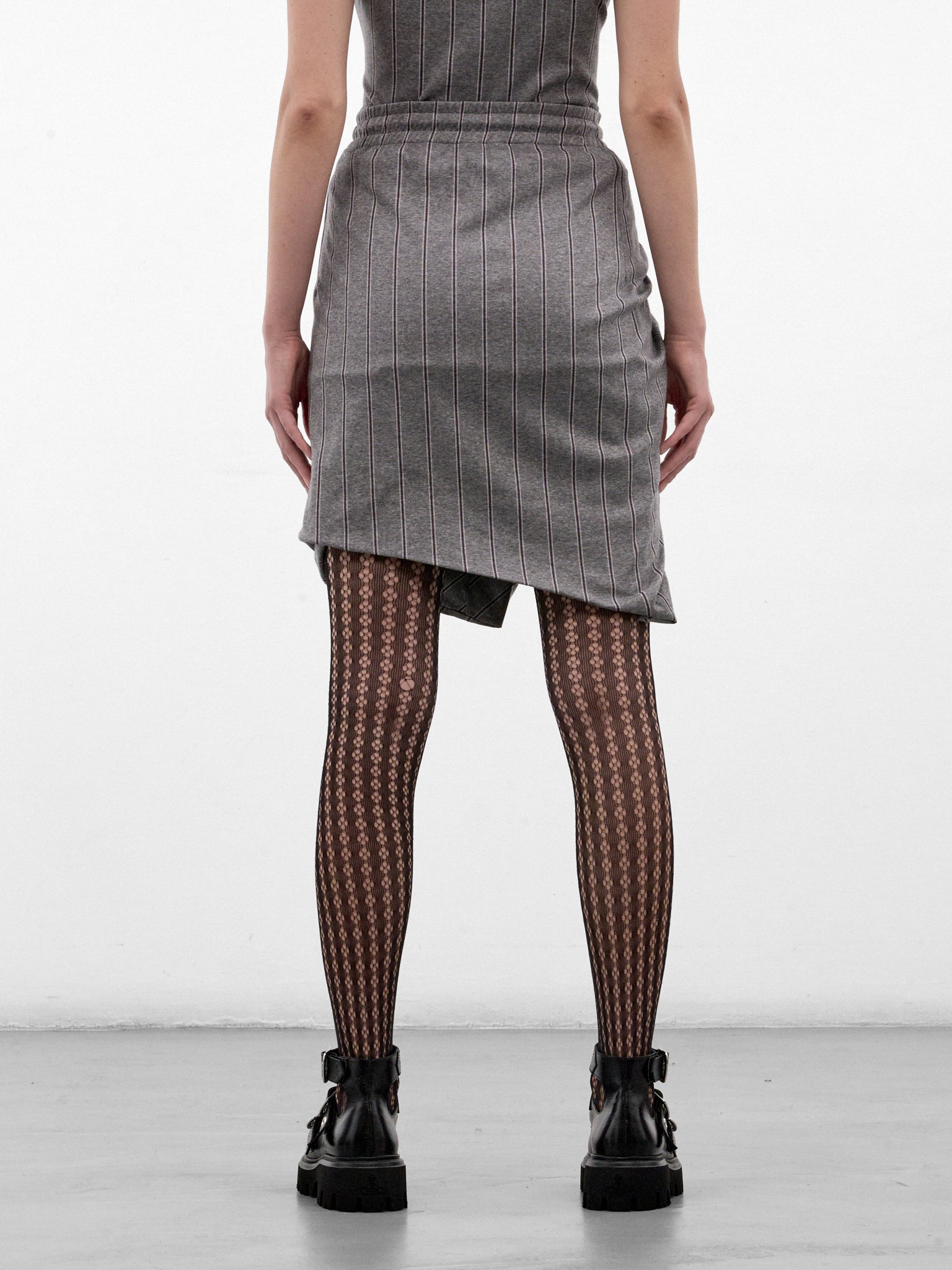 Gray Ruched Asymmetric Mini Skirt (1J01000M-J00BJ-MELANGE-TOBACCO)