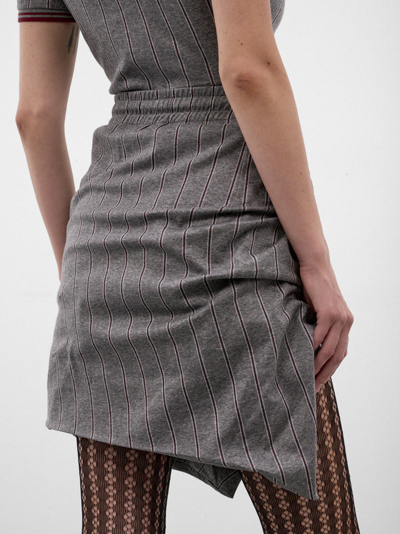 Gray Ruched Asymmetric Mini Skirt (1J01000M-J00BJ-MELANGE-TOBACCO)
