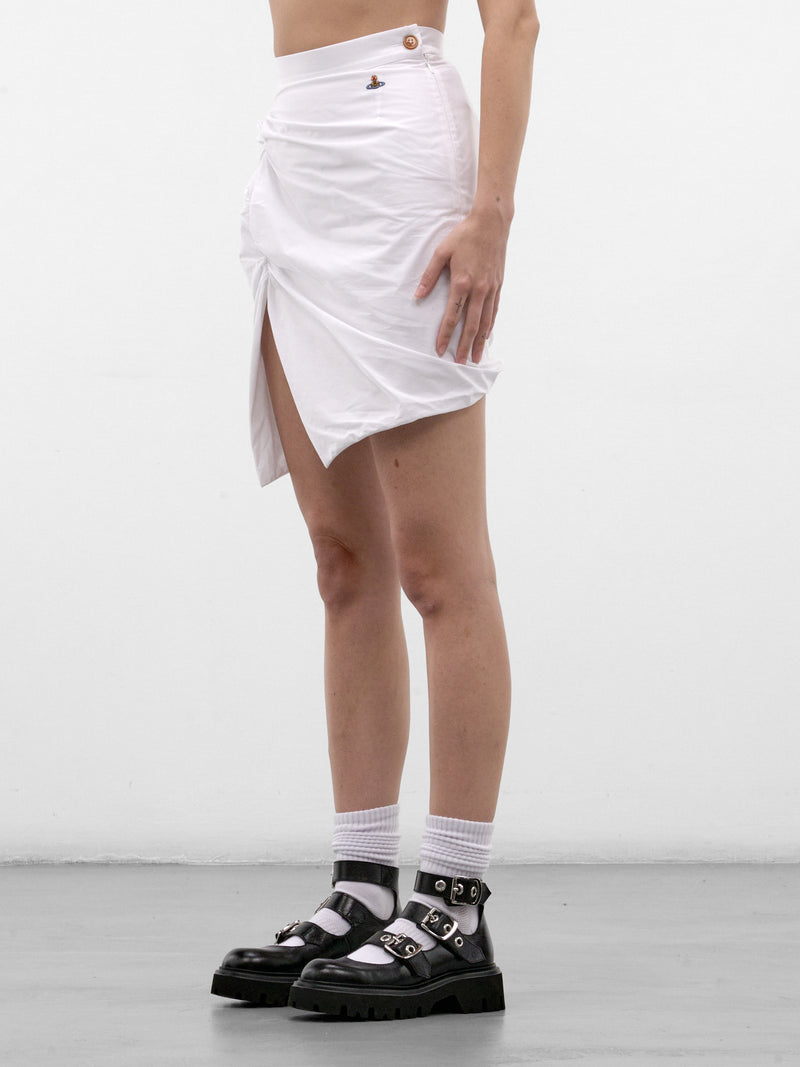 White Ruched Asymmetric Mini Skirt (1K010025-W009Q-WHITE_