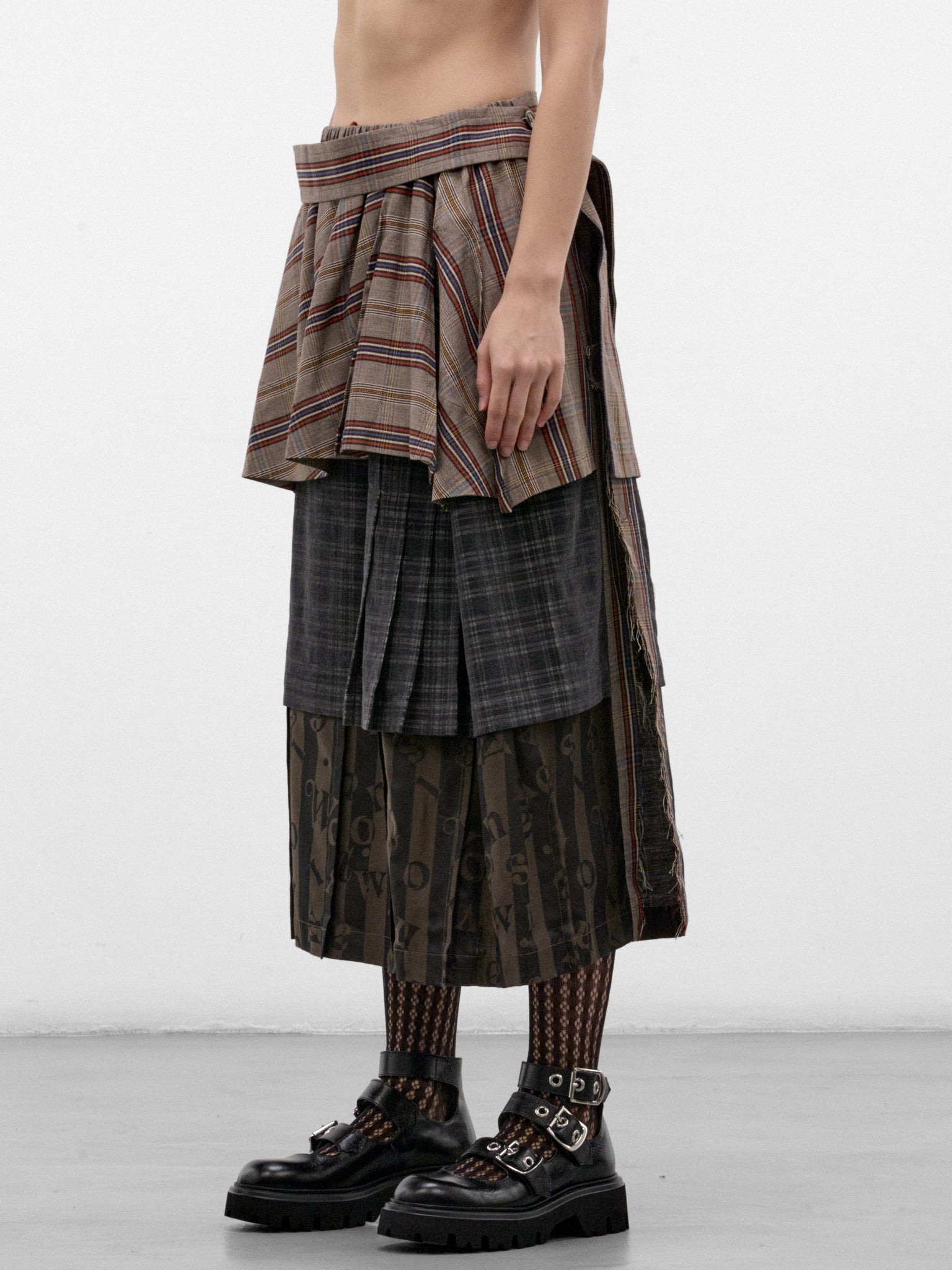 Multicolor Plaid Layered Maxi Skirt (1K010038-C009Y-MULTI)