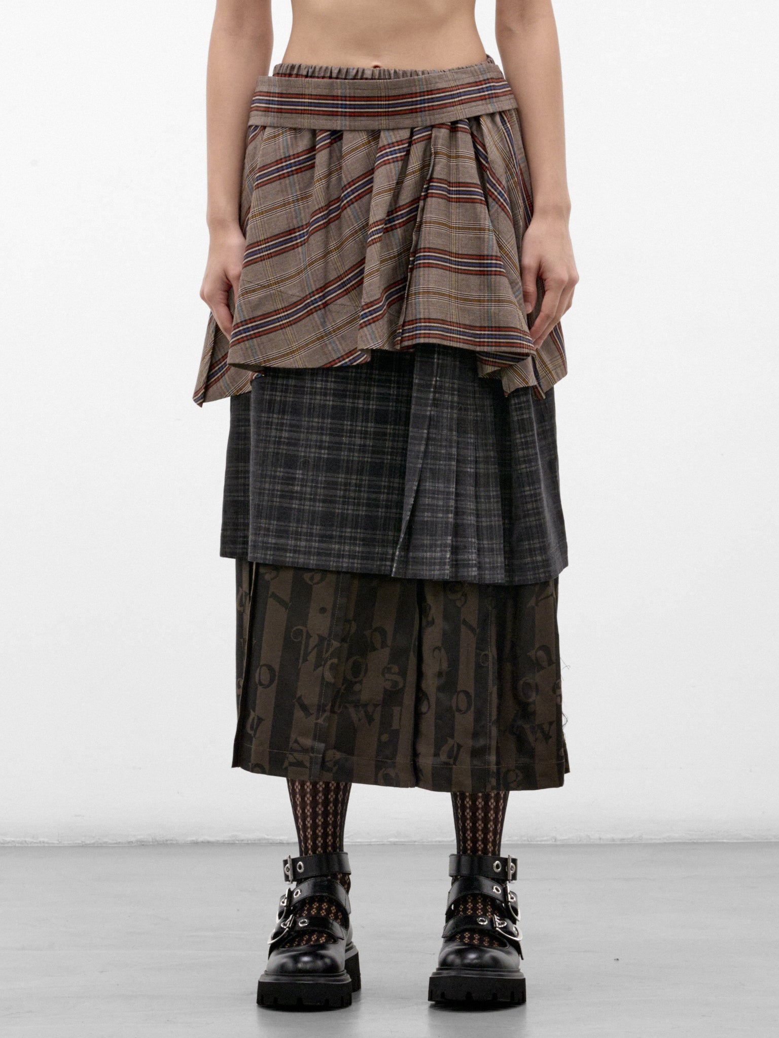 Multicolor Plaid Layered Maxi Skirt (1K010038-C009Y-MULTI)