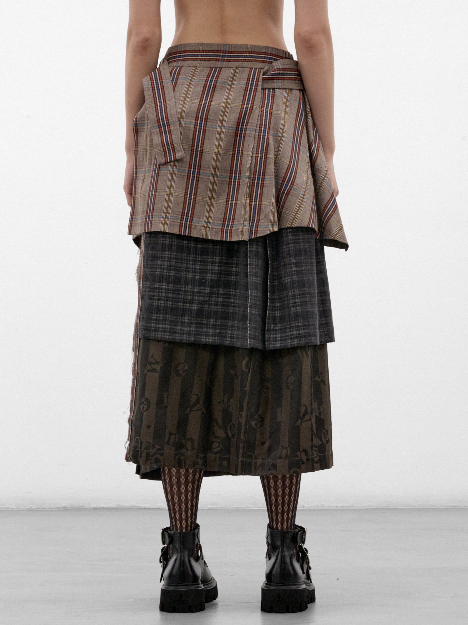 Multicolor Plaid Layered Maxi Skirt (1K010038-C009Y-MULTI)