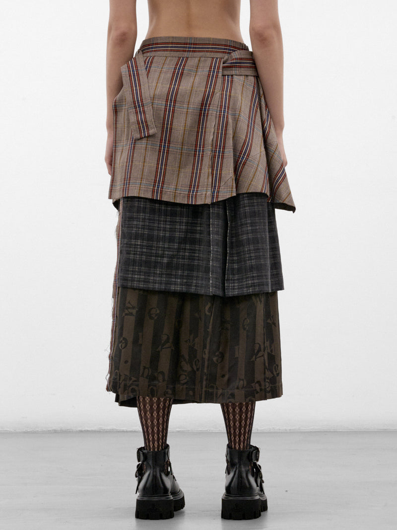 Multicolor Plaid Layered Maxi Skirt (1K010038-C009Y-MULTI)