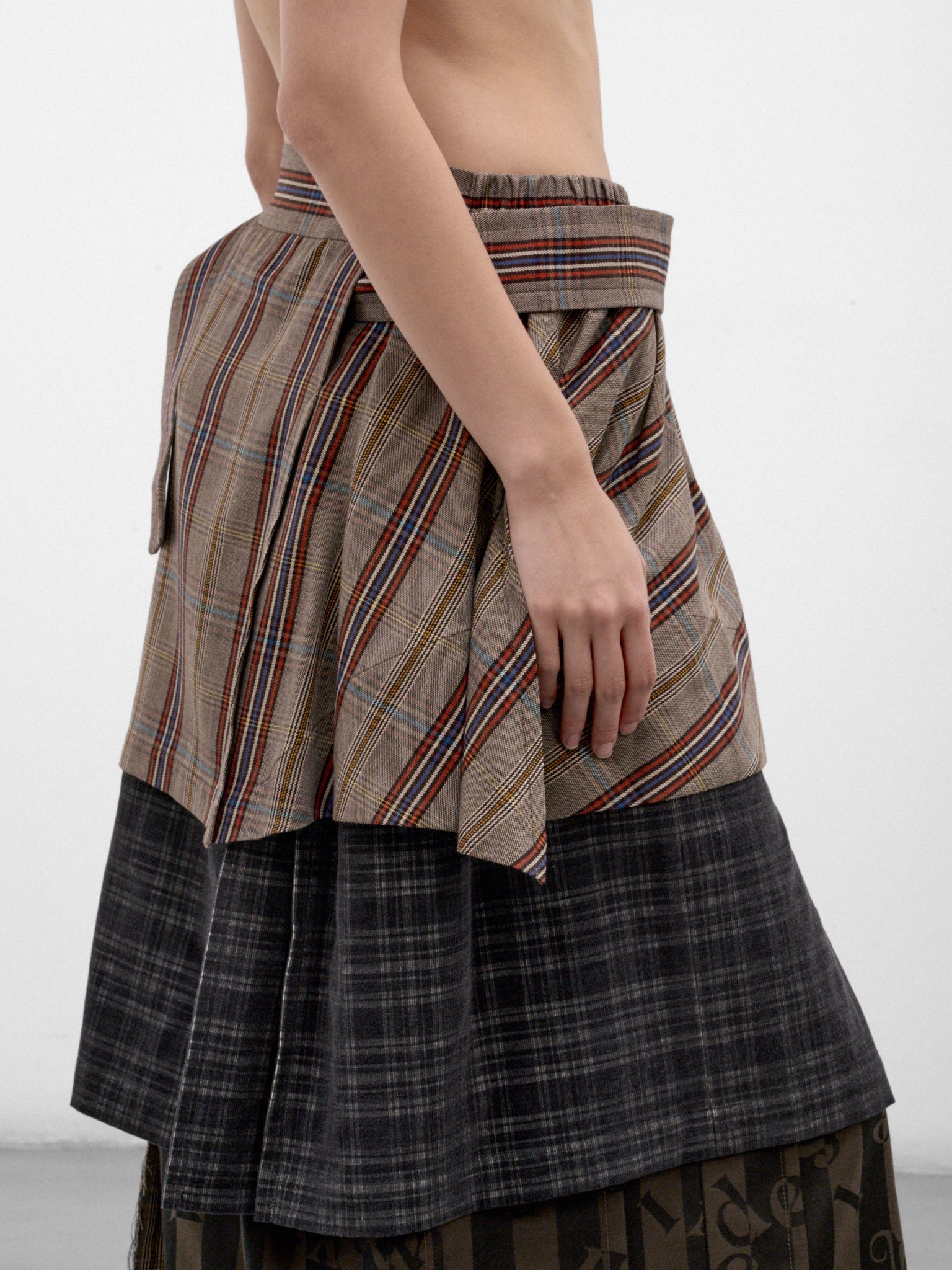 Multicolor Plaid Layered Maxi Skirt (1K010038-C009Y-MULTI)