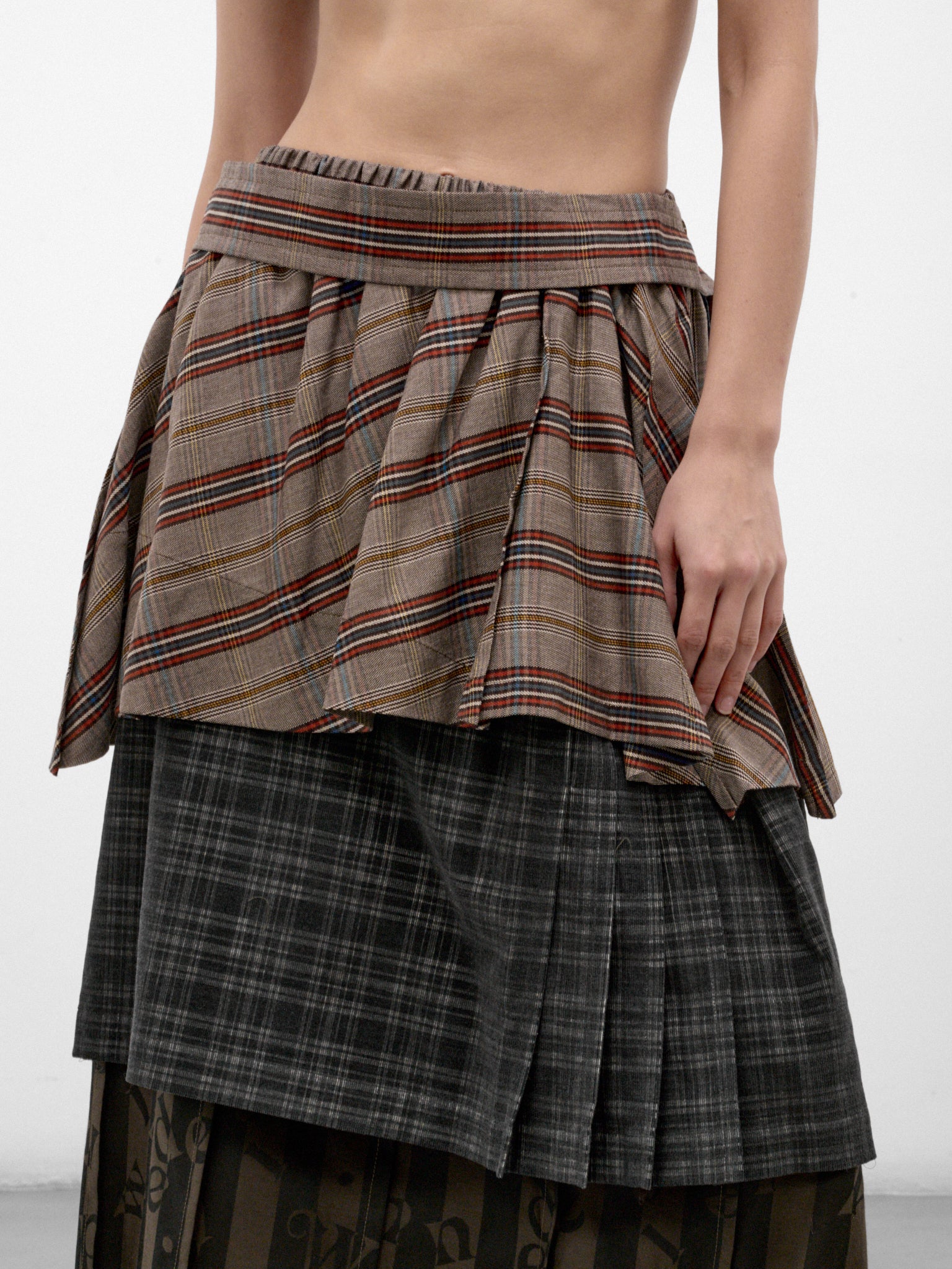 Multicolor Plaid Layered Maxi Skirt (1K010038-C009Y-MULTI)