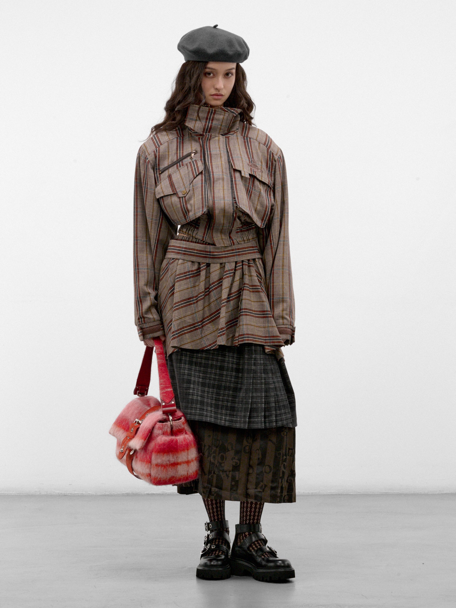 Multicolor Plaid Layered Maxi Skirt (1K010038-C009Y-MULTI)