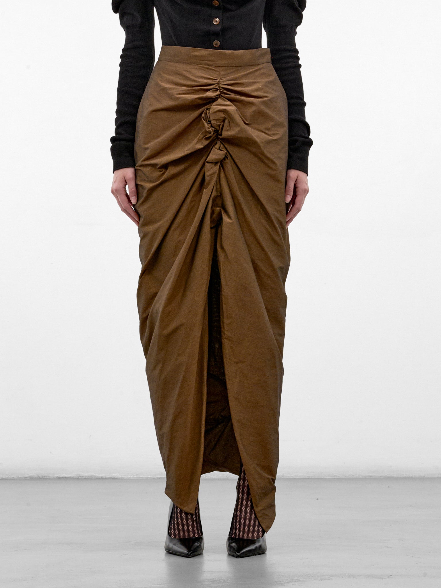 Bronze Ruched Maxi Skirt (1K01003D-W01JQ-BRONZE)