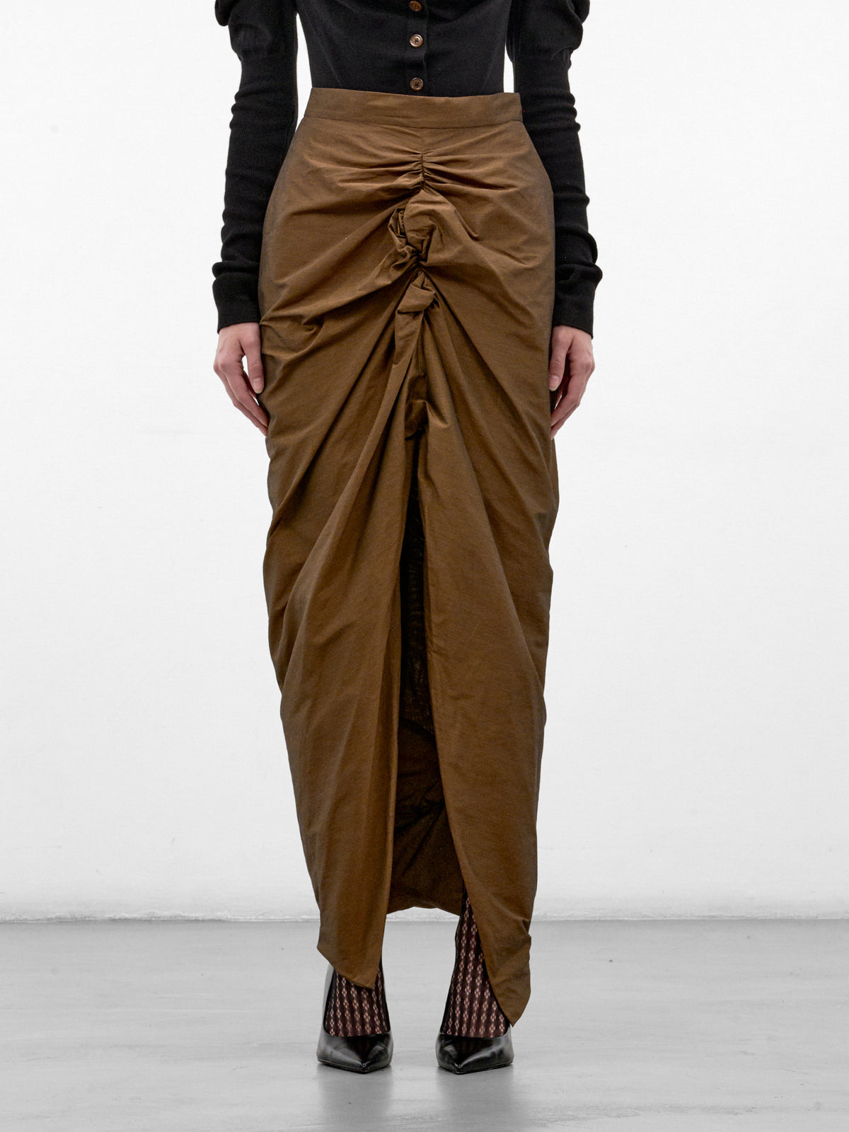 Bronze Ruched Maxi Skirt (1K01003D-W01JQ-BRONZE)