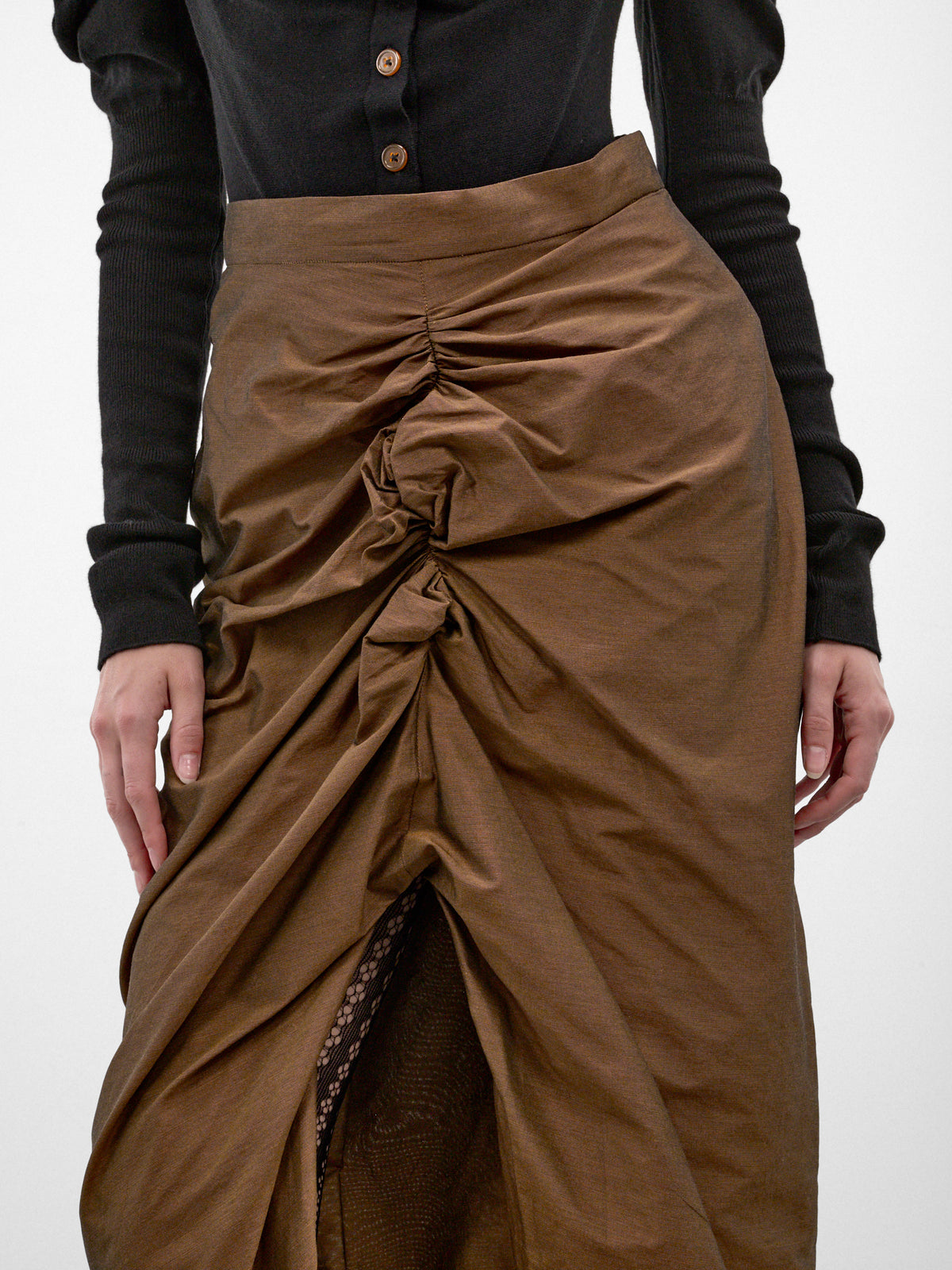 Bronze Ruched Maxi Skirt (1K01003D-W01JQ-BRONZE)