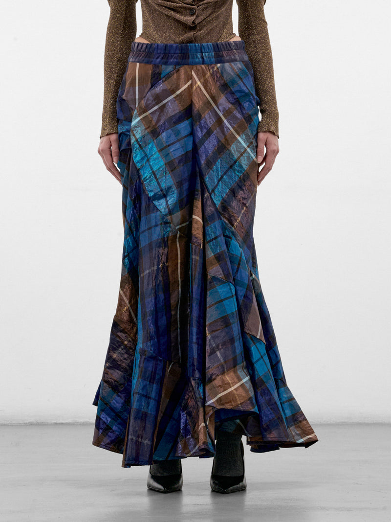 Blue Flared Plaid Maxi Skirt (1K01003E-W01JF-SHINY-BLUE-BROW)