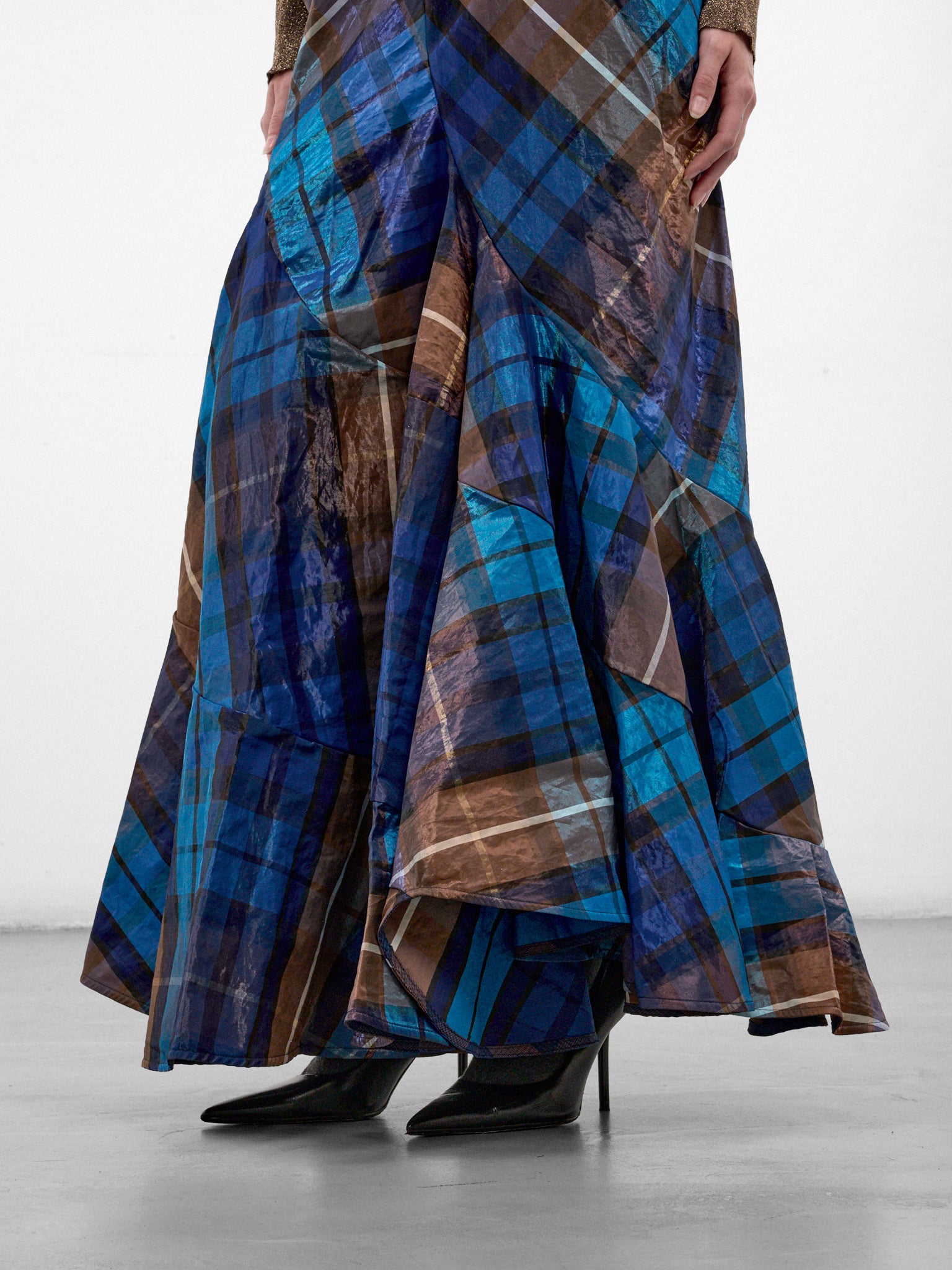 Blue Flared Plaid Maxi Skirt (1K01003E-W01JF-SHINY-BLUE-BROW)