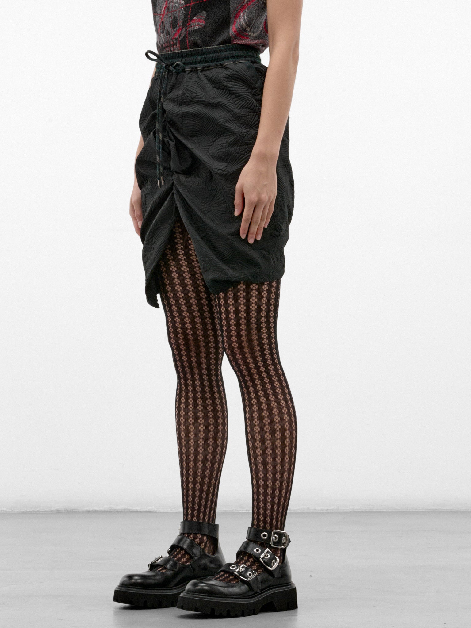 Black Ruched Asymmetric Mini Skirt (1K01003K-W01NR-BLACK)