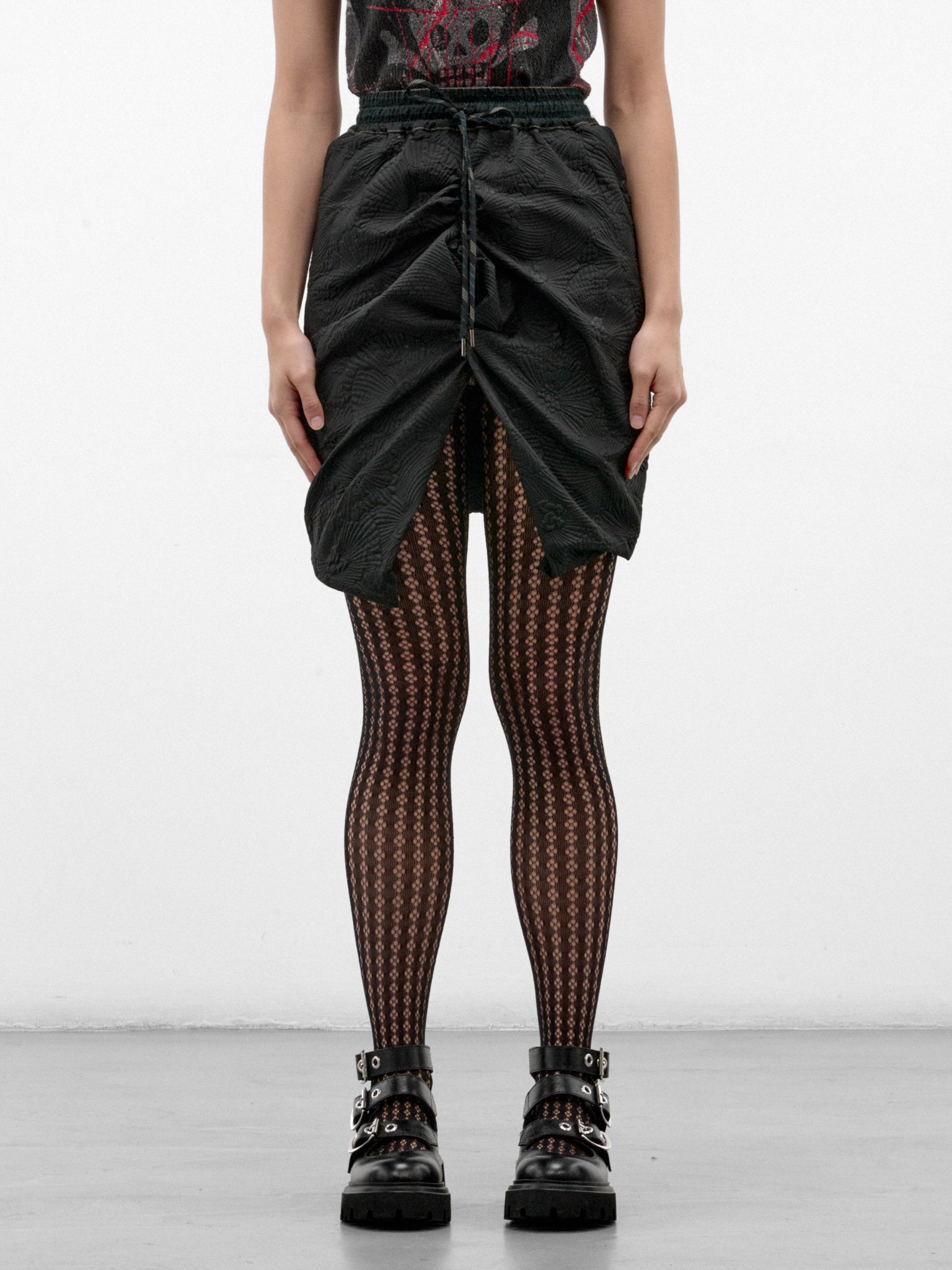 Black Ruched Asymmetric Mini Skirt (1K01003K-W01NR-BLACK)