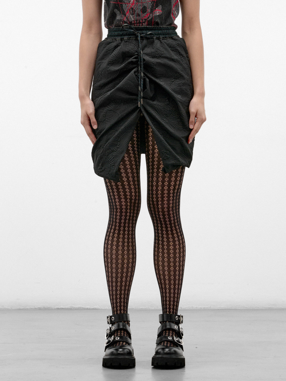Black Ruched Asymmetric Mini Skirt (1K01003K-W01NR-BLACK)