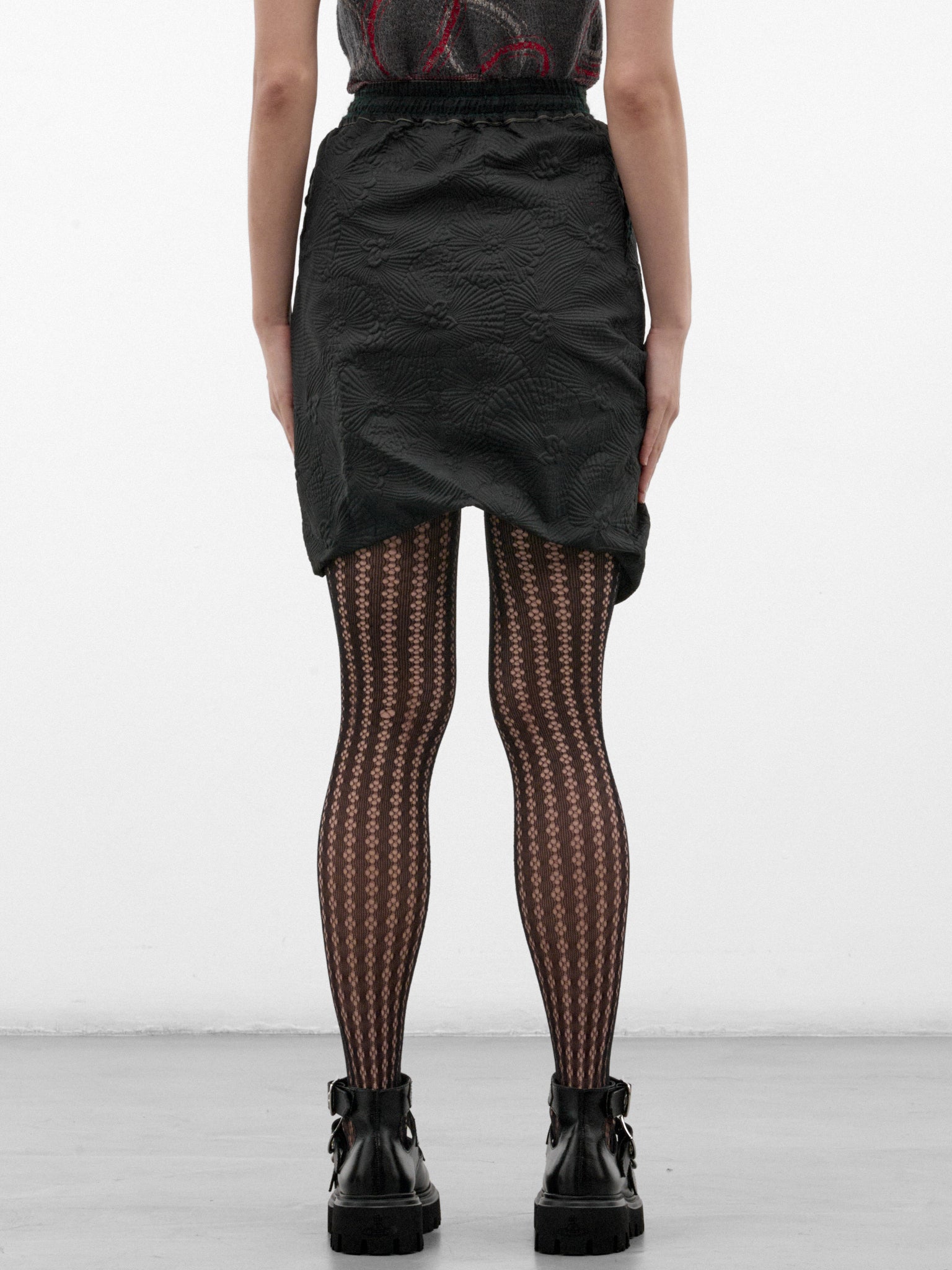 Black Ruched Asymmetric Mini Skirt (1K01003K-W01NR-BLACK)