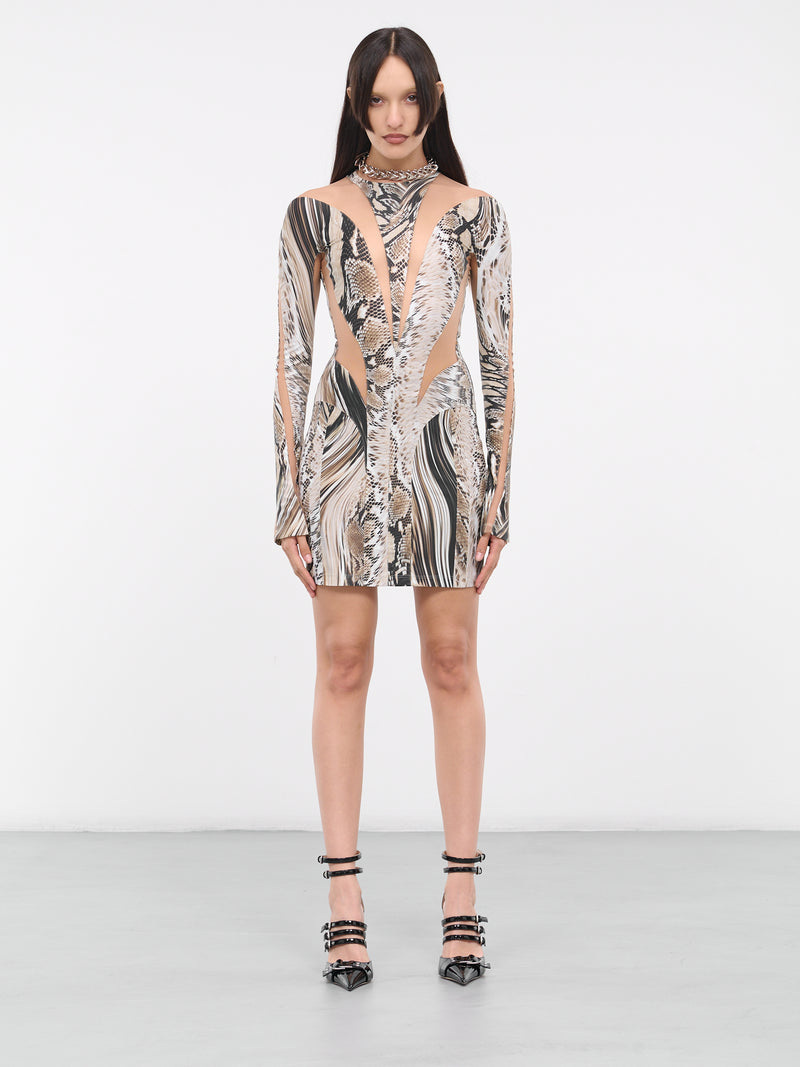 Cut-Out Snake-Print Dress (1R01386872-WARPED-SNAKE-ROCCIA)