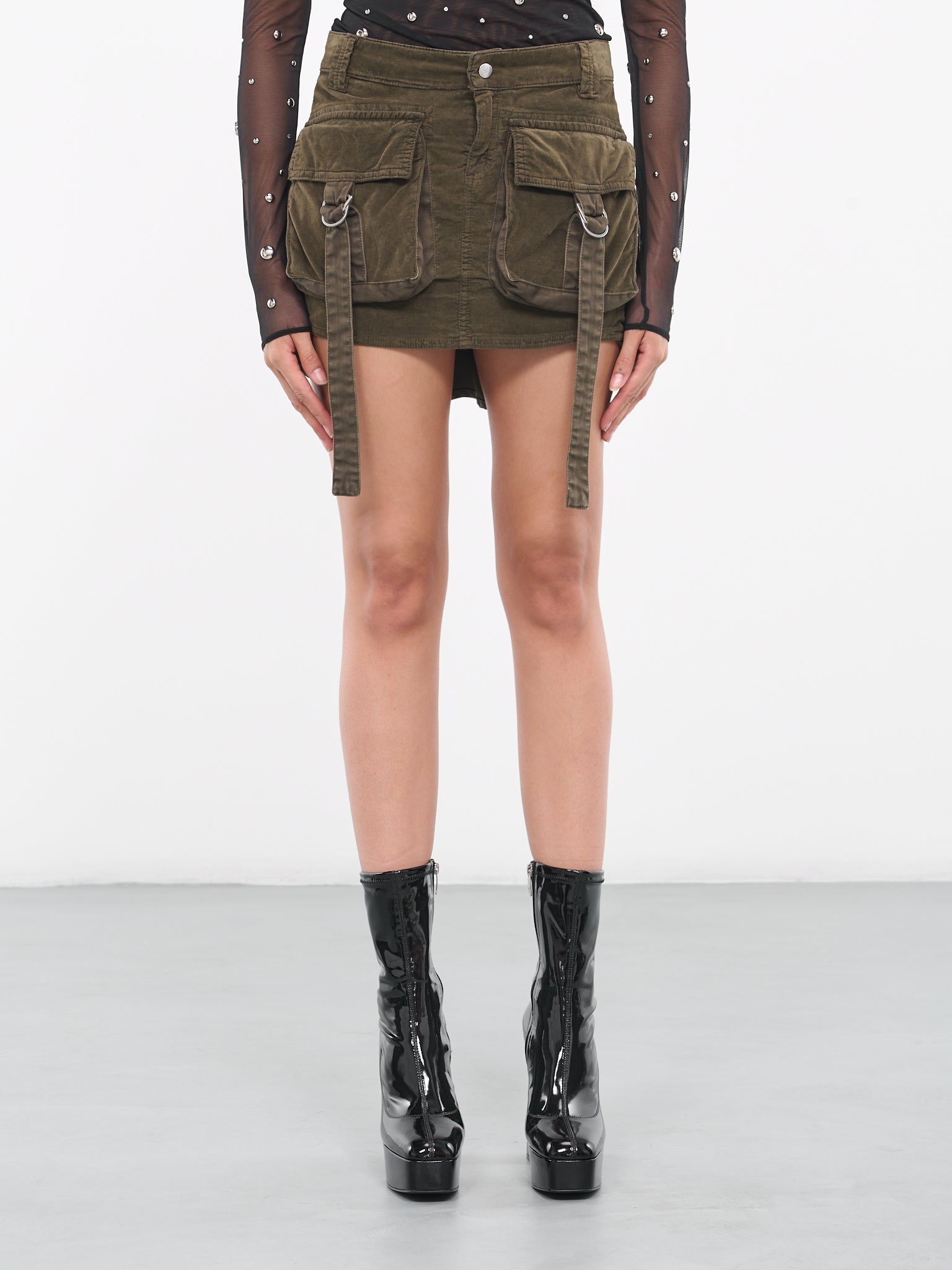 Velvet Cargo Skirt (2-2G152A-N0520-DARK-OLIVE)