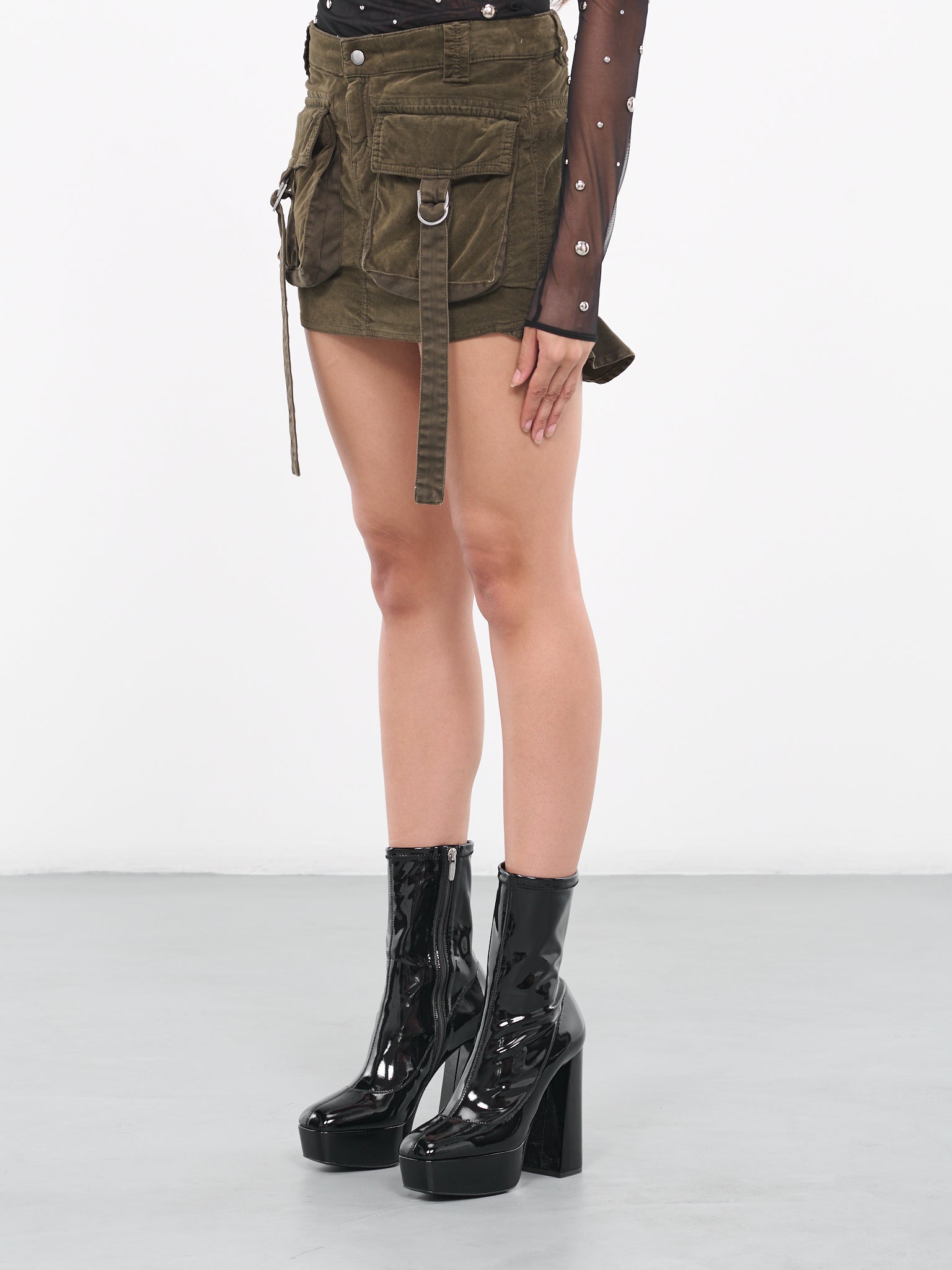 Velvet Cargo Skirt (2-2G152A-N0520-DARK-OLIVE)