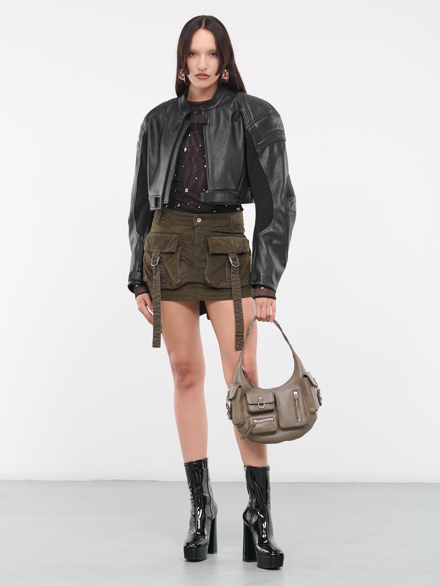 Velvet Cargo Skirt (2-2G152A-N0520-DARK-OLIVE)