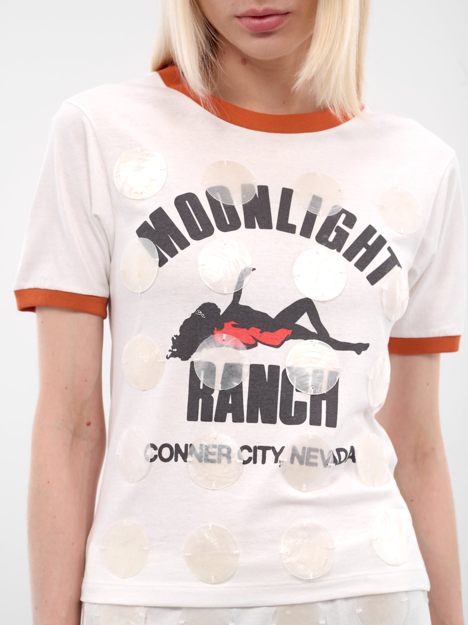 White MOP Sequin Ringer Tee (2037-WHITE)