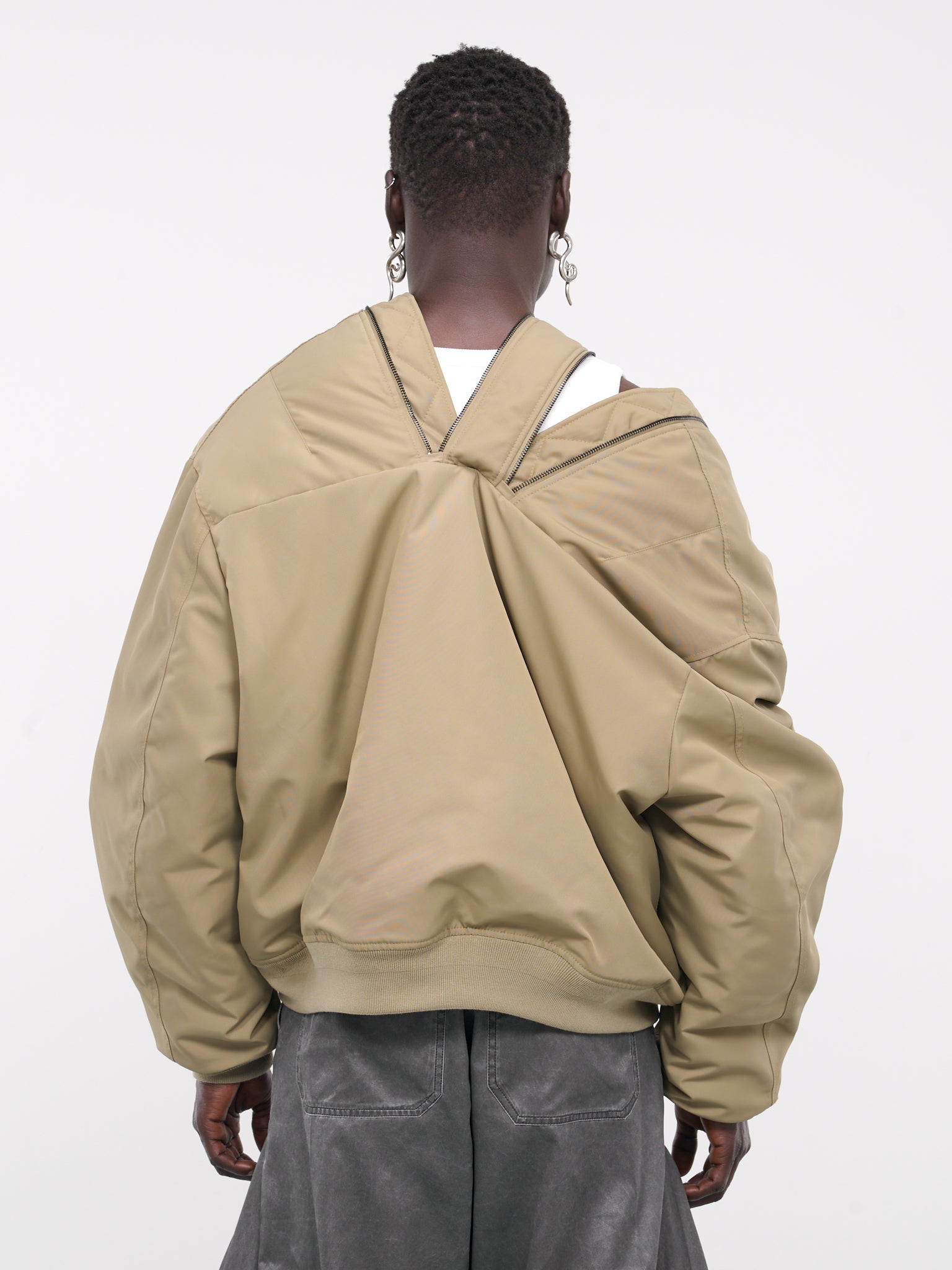 Double Zip Pinched Logo Bomber (203JA002-F493-DARK-BEIGE)